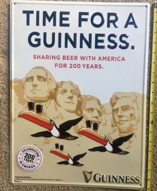 Guiness " Time For A Guinness " Presidents Metal Beer Tin Tacker Bar Sign