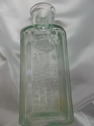 Antique Clear Green Bottle Of Vici Leather Dressing Phila.  Pa.  1890 