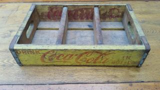 1964 Chattanooga TN Yellow Coca Cola Wooden Crate Vintage Coke Collector Tray 2