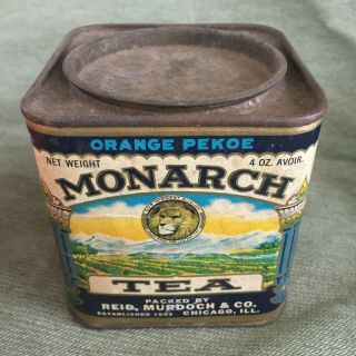 Vintage Monarch Orange Pekoe Tea Tin Cardboard Can 4oz