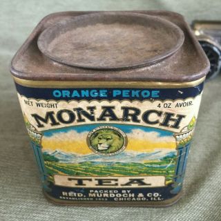 Vintage Monarch Orange Pekoe Tea Tin CARDBOARD Can 4oz 4