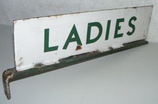 Ladies Restroom Porcelain Sign With Bracket Double Sided - Sinclar Texaco Conoco