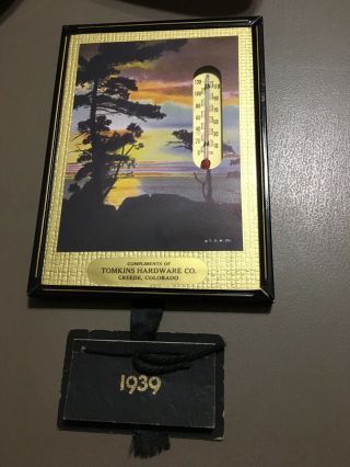 Vintage 1936 Advertising Thermometer Calendar Creede,  Co Tomkins Hardware Co Euc