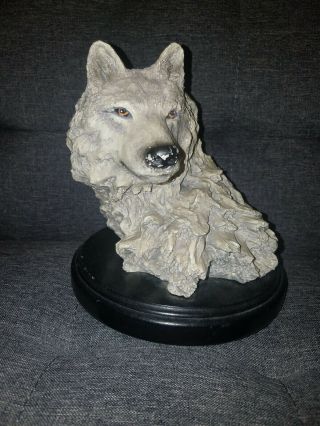 Arctic Snow White Wolf Head Bust Desk Plaque Statue 7.  5 " Tall