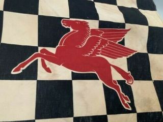 Vintage Pegasus Mobil Oil Gas Station Checkered Racing Flag Advertising