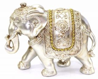 Feng Shui Light Gold 7 " Large Elegant Elephant Trunk Statue Gift Home Decor