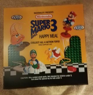 Mario Bros 3 Mcdonald’s Happy Meal Sign - Vtg 1990 14x14 Translite