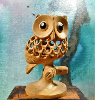 Vintage Japanese Hand Carved Owl With Baby Inside Jm38