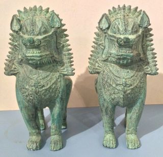 2 Green Foo Dogs Temple Lions