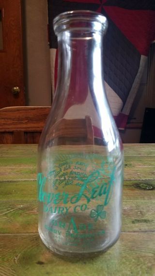 Old Clover Leaf Dairy Co Glass Quart Milk Bottle St Louis Mo Advertising Graphic