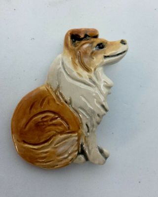 Collie Border Sheltie Dog Pin Brooch Jewelry Sculpture Painting Hand Made Art