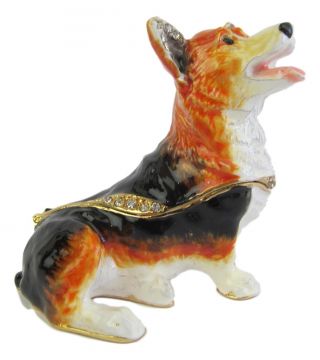 Pembroke Corgi Dog Jewelled Box Or Figurine Tri Colour Approx 5cm High