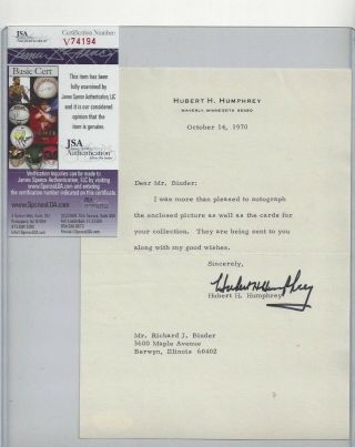 Hubert H Humphrey Autographed 1970 Letter Jsa Us Vice President Mn Senator