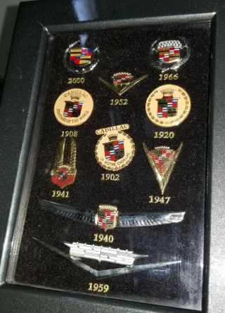 Cadillac Gm 100 Years Of Innovation 2002 Emblem Logo Pins Framed Display Box