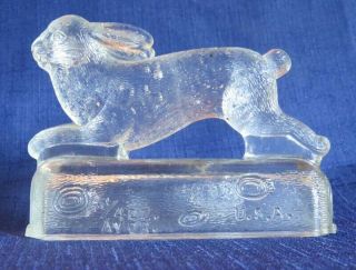 Antique Glass Candy Container Toy Rabbit Running On Log