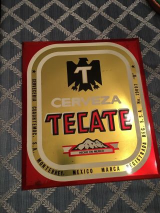 Cerveza Tecate Beer Toc Tin Over Cardboard Metal Sign Vintage Cuauhtemoc Mexico