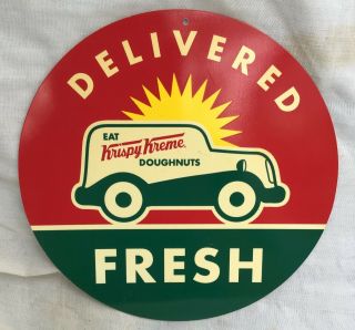 Vintage Krispy Kreme Doughnuts Old Drugstore Soda Fountain Delivered Fresh Sign