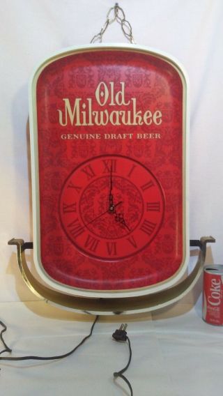 Vintage 1968 Old Milwaukee Beer Lighted Clock Sign 23 " X 18 "