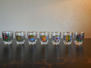 Set Of 7 Collectible Shot Glasses,  German Cities And Crests & Black Forest