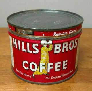 Hills Bros Coffee Can,  Vintage 1/2 Lb,  With Lid / Key Wind