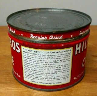 HILLS BROS COFFEE CAN,  VINTAGE 1/2 LB,  WITH LID / key wind 2