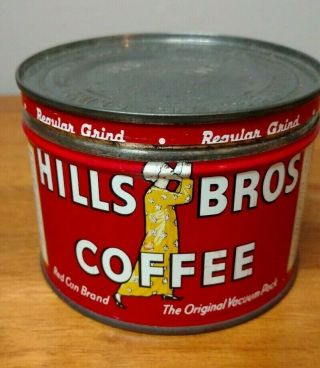 HILLS BROS COFFEE CAN,  VINTAGE 1/2 LB,  WITH LID / key wind 3