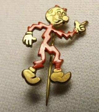 Vtg 1950 ' s Reddy Kilowatt Mr Sparky Gold Tone & Red Enamel Metal Lapel Stick Pin 2