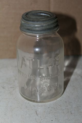 Vintage Mini Atlas Strong Shoulder Mason Jar Bank Miniature Zinc Lid Rare