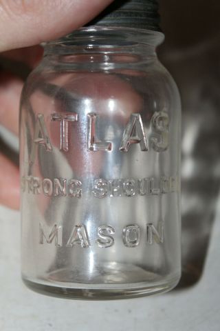 Vintage Mini Atlas Strong Shoulder Mason Jar Bank Miniature Zinc Lid Rare 2