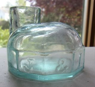Antique J& Iem Igloo Hand Blown Aqua Glass Ink Well Bottle Rare Oldie