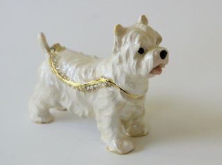 West Highland Terrier Westie Enamel Trinket Box With Crystal Accents