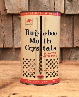 Vintage Socony - Vacuum Mobil Motor Oil Bug - A - Boo Moth Crystal Meter Tin Can Sign