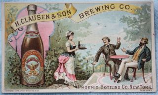 Circa 1880 Clausen Brewing Phoenix Bottling Co Lager Beer Trade Card,  Pre Pro