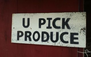 Vintage Wooden Produce Sign Vegetable Stand.  U Pick Produce