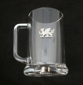 Welsh Dragon Glass Beer Lager Tankard Oversized Pint 600 Ml Gift 391