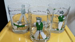 George Briard Mid - Century Set Of 3 Glasses - Golf On The Rocks Vintage Barware