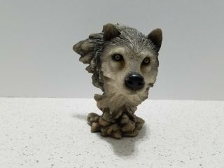Grey Wolf Head Figurine Sculpture Statue Vintage Resin Detailed Collectible