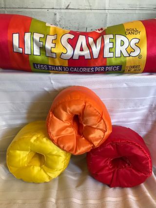 Vtg Life Savers Roll Candy Huge 36 " Plush Pillow W/ 5 Candy Shaped Pillows Rare