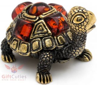 Solid Brass Amber Figurine Tortoise Turtle In Amber Shell Talisman Ironwork