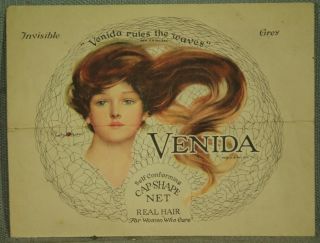 Antique Old Venida Hair Net Envelope 1916 Pretty Young Woman