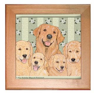 Golden Retriever Golden Dog Kitchen Ceramic Trivet Framed In Pine 8 " X 8 "
