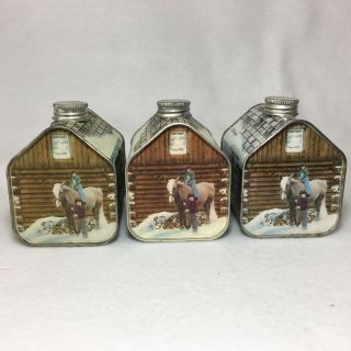 3 VTG Maple Syrup Log Cabin Tins Decorative Container EMPTY 16.  9 Ounces 1984 USA 8