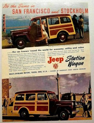 1948 Print Ad Jeep Woody Station Wagon Family Willys - Overland Motors Toledo,  Oh