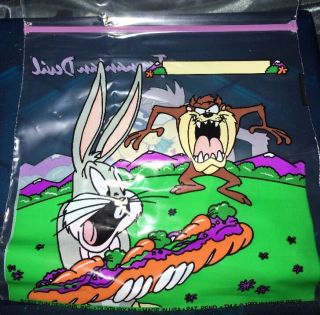 50 Vintage Sandwich Plastic Zip Lock Bags 1994 Taz And Bugs Bunny Fun Design