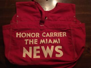Vtg Canvas Newspaper Delivery Messenger Bag - The Miami News Honor Carrier