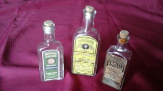 Vintage Watkins,  Foss,  & Grand Union Extract Bottles & Stopper With Origin Cork
