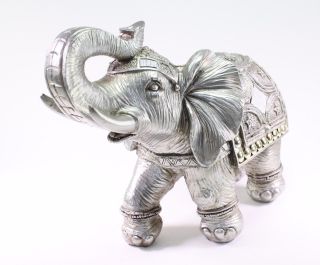 Feng Shui 13 " Silver Large Elephant Trunk Statue Lucky Figurine Gift Home Decor