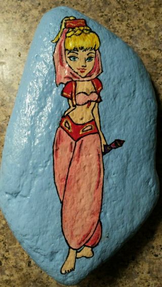 I DREAM OF JEANNIE Hand Painted Paperweight RIVER Rock Stone Art♡ 2