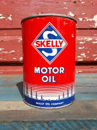 Skelly Motor Oil Metal Quart Can Vintage Canco Can Red Empty Intact Pin Stripe