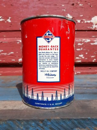 Skelly Motor Oil Metal Quart Can Vintage Canco Can Red Empty intact pin stripe 2